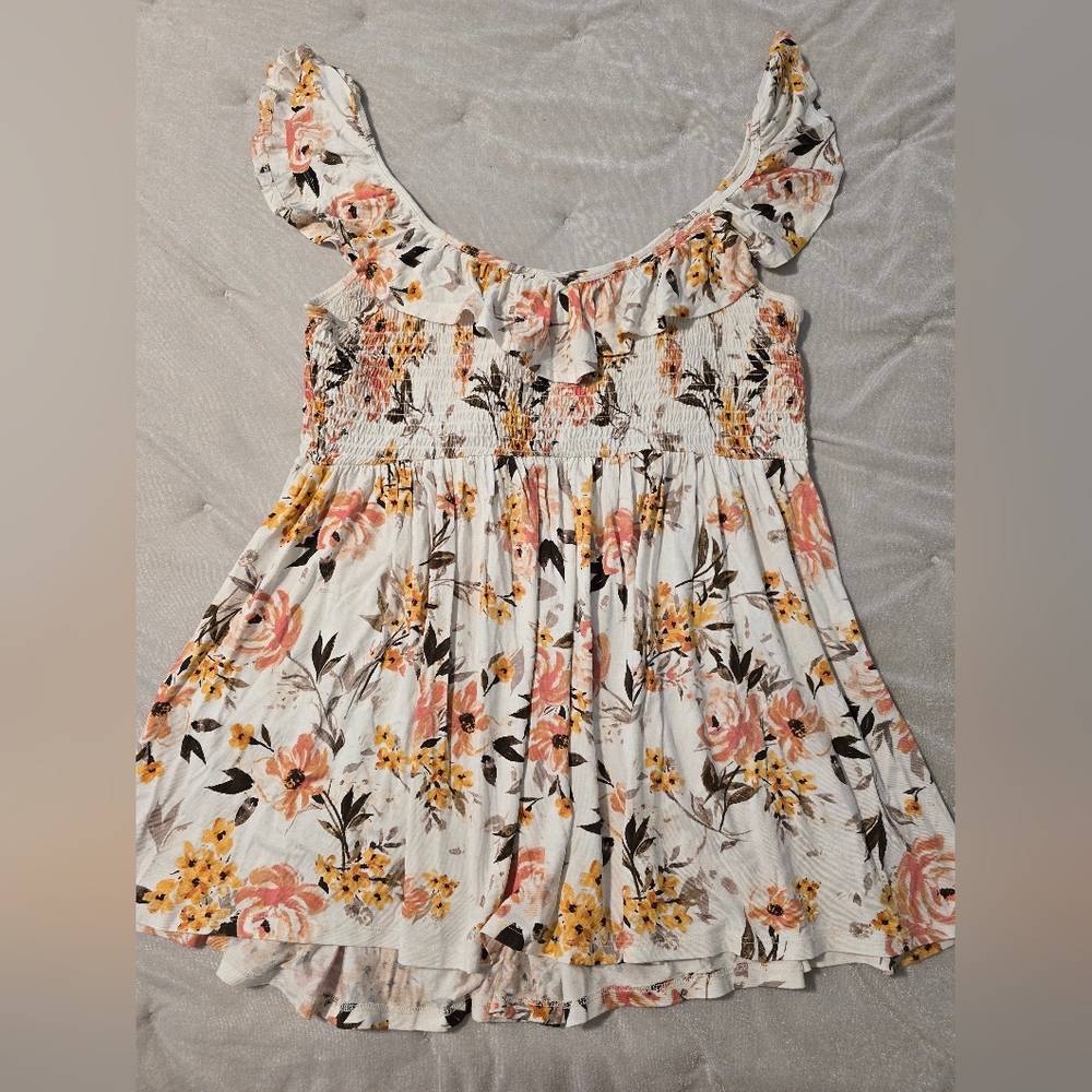 Floral Print Top with Ruffled Sleeves